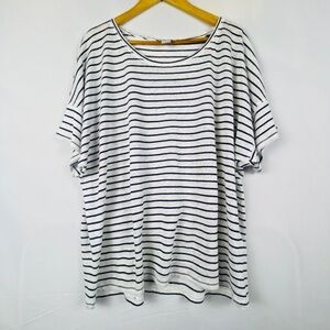 Chicos Women's Sz: 4 = XXL Linen Top Lightweight Scoop Short Sleeve White Stripe
